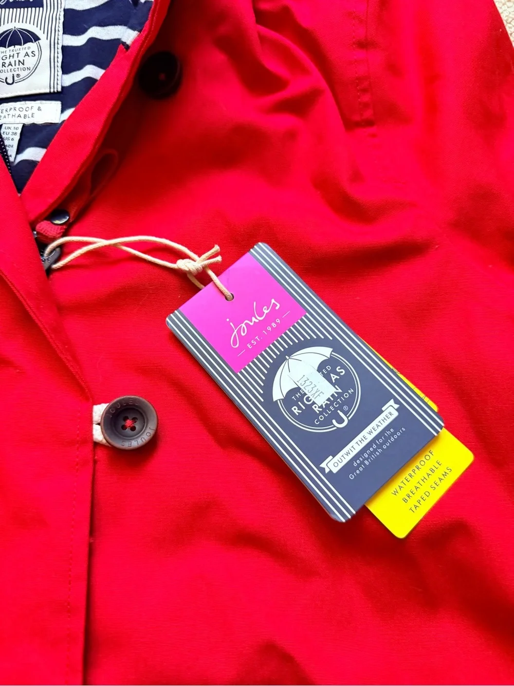 Joules Coast Right As Rain Jacket Women US 6 Red Waterproof Hooded NWT